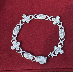 Pulsera de Lujo Unisex con Diseño de Ojo y Cruz Iced Out, Plata de Ley 925 con Moissanita VVS, Joyería de Tenis - Product Image 1
