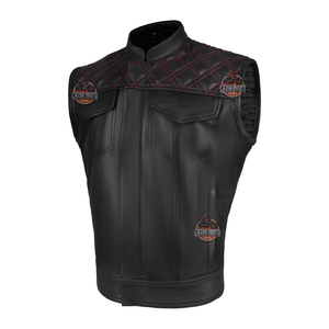 Gilet de moto sans manches en cuir véritable LAZIB MOTO pour homme, logo brodé sur le devant, été, toutes saisons, équipement de conduite personnalisé pour équipe - Product Image 4