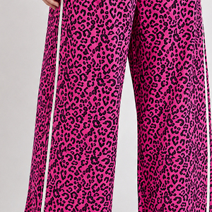 Pantalones deportivos de pierna ancha con estampado de leopardo rosa para mujer, pantalones deportivos suaves con rayas blancas, informales, transpirables, ropa de calle, moda para mujer - Product Image 3
