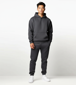 Survêtement à capuche en velours uni 100% polyester personnalisé pour hommes, ensemble 2 pièces de haute qualité, respirant, pour le jogging - Product Image 5