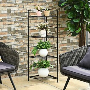 4-Tier Folding Metal Shelf Plant <b>Stand</b> Storage Open Shelf <b>Corner</b> Display Rack for Patio Furniture - Product Image 2