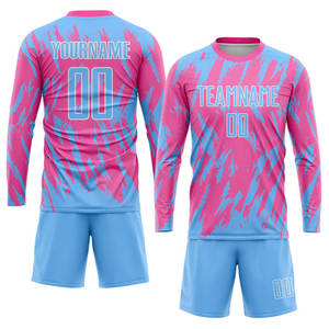 Custom Pink Light Blue-white Heat-transfer Soccer Uniform Jersey Full Customization High Quality Your Own Design Unisex Adult - Product Image 2
