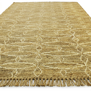 Tapis géométrique Ocre Or Ivoire, tufté à la main, écologique, antidérapant, à poils moyens, motif losanges entrelacés, avec franges pour - Product Image 2