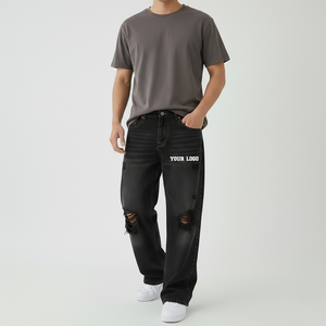 Jeans de Lujo para Hombre, Diseño de Moda, Denim Oscuro, Estilo Americano, Marca de Alta Gama, Logotipo Personalizado, Pantalones Anchos Vintage - Product Image 4