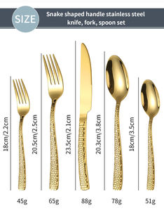 5 Piece Stainless Steel Gold Dinnerware Set Snakeskin Design Spoon Fork Knife Luxury <b>Tabletop</b> Gift Flatware - Product Image 3
