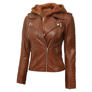 Women's Brown Genuine Leather Bomber Motorcycle Jacket Full Sleeve Breathable <b>Zipper</b> Closure Regular Length Autumn Style - Product Image 6