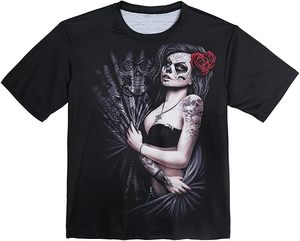 <b>Gothic</b> Skull Woman Print Men's Short Sleeve O-Neck T-<b>Shirt</b> Oversized 100% Cotton Jersey DTF Printed Back Design Street Style - Product Image 3