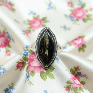 Bague en argent sterling 925 avec pierre précieuse naturelle Nuummite dorée, faite à la main, cabochon ovale, plaquée or rose et or jaune, pour femme - Product Image 6