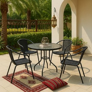 Contemporary Rattan Outdoor Garden Set with Glass Table 4 Seater Weather Resistant Metal <b>Frame</b> Patio Furniture - Product Image 3