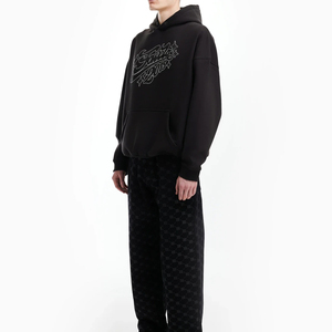 Sweat-shirt à capuche noir surdimensionné avec impression de lettres sur le devant, manches régulières, coton French Terry, décontracté, vêtements d'automne pour hommes - Product Image 4