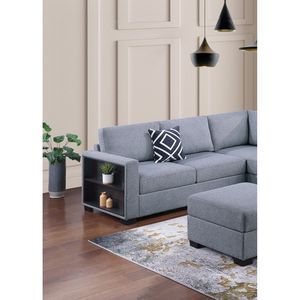 Set Divano Componibile Contemporaneo 4 Pezzi in Bouclé Grigio con Mensole Integrate e Pouf a Cuneo Funzionale per Soggiorno - Product Image 6