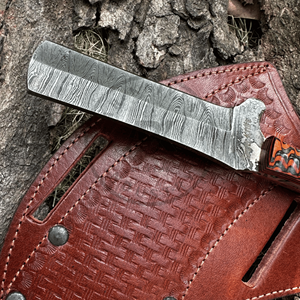 Handmade Cowboy Bull Cutter <b>Knife</b> | Full Tang Damascus Steel Cleaver Outdoor Utility <b>Knife</b> Leather <b>Sheath</b> Ultra Razor Sharp OEM - Product Image 2