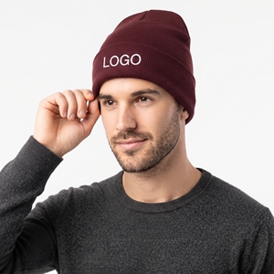 Chapeau d'hiver en acrylique tricoté chaud, bonnet personnalisé, couleur bordeaux, doux, respirant, unisexe, bonnet de ski avec écharpe assortie pour les voyages - Product Image 3