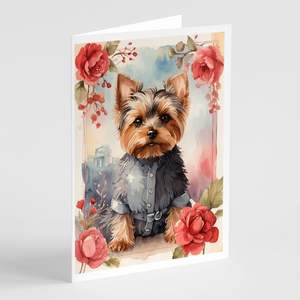 Yorkshire Terrier Valentine Roses Whimsical A7 Tamaño 5x7 Tarjetas de notas en blanco Paquete 8 Tarjetas de felicitación con sobres - Product Image 1