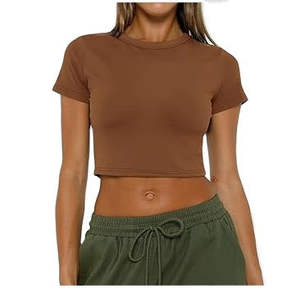 Top Corto Cómodo de Canalé a Cuadros para Mujer, Elástico, Bonito, para Verano, de Algodón Elástico, Transpirable, Ecológico, de Secado Rápido, para Uso Diario - Product Image 5