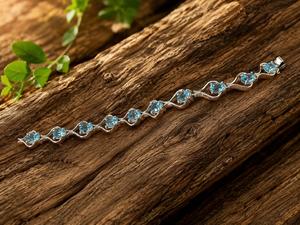 Colour Mountain 7.5 Inch for Blue Topaz Tennis <b>Bracelet</b> 925 Sterling Silver White Gold Plated Luxury Jewelry Unisex - Product Image 2