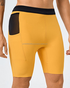 Pantalones cortos de compresión deportivos con logotipo personalizado para hombre, pantalones cortos ajustados de corte láser elásticos acanalados activos sólidos para correr - Product Image 3