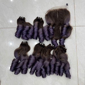 Perruques et extensions de cheveux humains vietnamiens vierges, double trame, tissées à la machine, SUPER DOUBLE DRAWN, boucles rebondissantes FUNMI, couleur Ombré Violet Cendré - Product Image 4