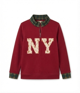 Sudadera Roja de Forro Polar con Cierre y Cuello Alto para Mujer, con Letra R Bordada y Ribete a Cuadros, para Uso Casual de Invierno/Primavera - Product Image 2