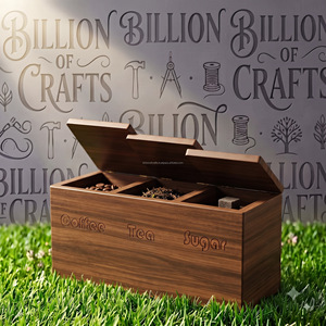 Boîte de rangement en bois de manguier pour café, thé et sucre, conteneur en bois sectionné, organiseur de comptoir gravé au laser, boîte cadeau - Product Image 2