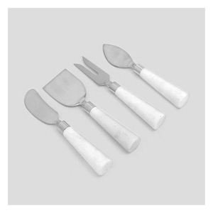 Juego de 4 cuchillos para queso de acero inoxidable con elegantes mangos de mármol blanco, cortador y esparcidor de queso profesional. - Product Image 1