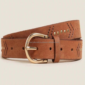 Ceinture décontractée classique et élégante en cuir véritable pour hommes, pour robe de jean avec broderie personnalisée et boucle à ardillon unique dorée - Product Image 4