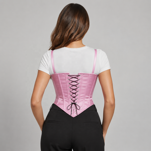 Overbust Steelboned Fashion And Party Wear Pink Satin Corset Top Shoulder Straps - Product Image 3