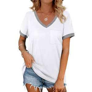 Best-Selling <b>Women's</b> V-Neck T-Shirt 100% Cotton Eco-Friendly Casual Summer <b>Top</b> Premium Plus Size Quick Dry Breathable Short - Product Image 3