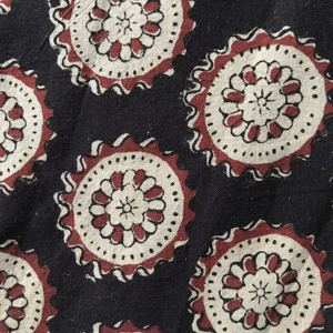 Black <b>Red</b> Hand Block Printed Cotton Fabric – Floral Medallion Motif Indian Cotton for Dresses & Apparel - Product Image 3