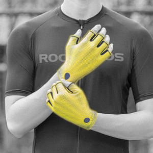 Gants de cyclisme unisexes mi-doigts jaunes à motif pois noirs, respirants, en polyester enduit de polyuréthane, antidérapants, ajustement universel - Product Image 3