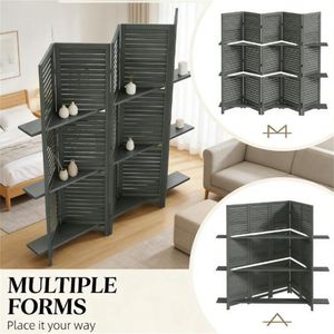 5-Panel Gray Privacy <b>Screen</b> with Storage Rack Convenient <b>Bedroom</b> Divider - Product Image 3