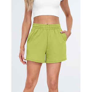 Pantalones Cortos de Lana/Cachemira con Forro Sherpa para Mujer, Ribete de Felpa, Cintura Alta, Bolsillos Laterales, Cordón Ajustable, Ropa Cómoda de Invierno, Estampado de Leopardo - Product Image 1