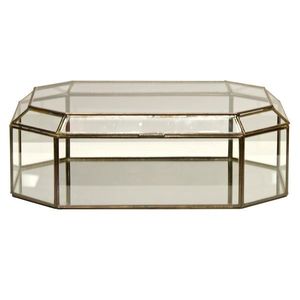 Glass Jewelry <b>Box</b> with Gold Trim Hexagonal Display Case for Necklace Ring Storage <b>Vanity</b> Desk Use - Product Image 2