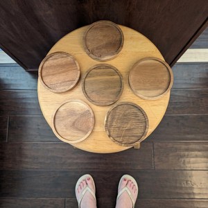 Acacia Round Groove Coasters with Holder Decorative Beverage Coffee Table Coasters for <b>Cup</b> Beer Bar <b>Mats</b> & Pads Drink Set - Product Image 6