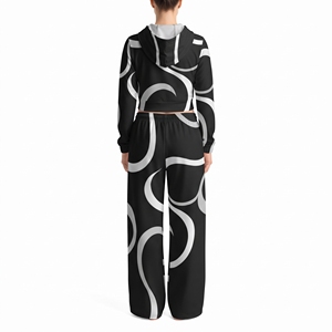 Chándal con Capucha de Manga Larga para Mujer, Estampado Geométrico, Negro y Blanco, Casual, Holgado, Transpirable, de Poliéster, con Cierre Frontal - Product Image 2