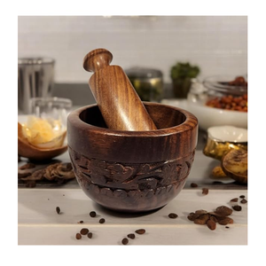 Mortero y Pilón de Madera Maciza, Herramienta de Cocina Manual Ecológica para Moler Hierbas y Especias, Molinillo de Especias Tradicional 146 - Product Image 4