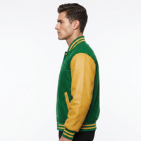 Blouson universitaire personnalisé en laine verte décontracté pour l'hiver, teint, avec broderie professionnelle, coupe-vent et respirant