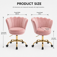 DM Samt Shell Stuhl Silla Terciopelo Chaise de bureau pivotante rose avec roulettes, chaise de bureau rotative pour la maison