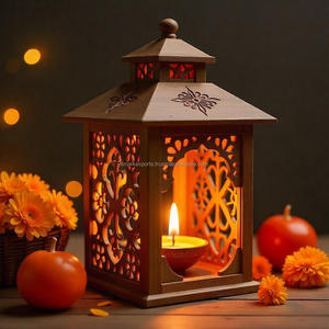 Hermosa linterna de madera con recortes artísticos de impresión de 4 colores para una elegante iluminación de patio o fiesta en el hogar, para Diwali - Product Image 4