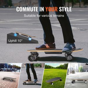 Planche à roulettes électrique avec une autonomie maximale de 7,5 milles, une vitesse maximale de 13,7 mph, 3 vitesses réglables, planche à roulettes complète en bois - Product Image 6