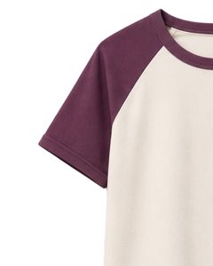 Manufacturer <b>White</b> And Purple Raglan T Shirt For Men Short Sleeve Crew Neck Cotton <b>Tee</b> Custom Casual Color Block Streetwear Top - Product Image 3