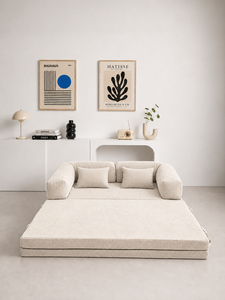 Modern Minimalist Ivory Sofa <b>Bed</b> Smart Three Seat Upholstered Padded Arms Soft Loose Back Living Room Bedroom Hotel Villa - Product Image 2