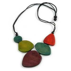 Handmade Natural Wooden Geometric Boho Style Pendant <b>Necklace</b> for Women Daily Life Wedding September <b>Statement</b> Jewelry - Product Image 4