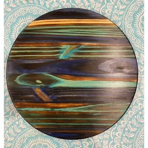 Nouveauté : plateau tournant rond en bois, design Wabi Sabi fait main, motif peint à la main, vaisselle artistique - Product Image 3