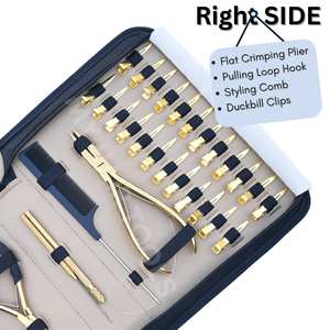 Gold Professional Hair <b>Extension</b> Tool Set with 3-Hole Crimper Flat Crimping Plier Tape Pressing Tool Sectioning <b>Clips</b> in Case - Product Image 4