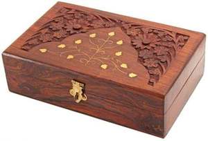 Boîte en bois sculptée avec serrure, bijoux fantaisie, nouveau design, fabriqué à la main en Inde, décoration intérieure en bois, gravure - Product Image 5
