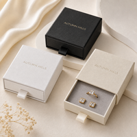 Boîte à bijoux minimaliste en crème avec tiroir coulissant, design écologique réutilisable, logo personnalisé, doublure en éponge, emballage cadeau