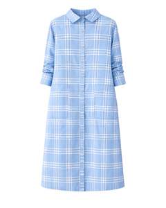 Robe chemise longue à carreaux bleu ciel personnalisée pour femmes, robe midi décontractée boutonnée à carreaux, fabricant en gros sur mesure - Product Image 1
