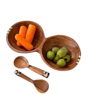 Best Selling Dining Table Decorative Wooden Serving Bowl Classic Design <b>Sticker</b> Enamel Printed Acacia Wooden Bowl - Product Image 5