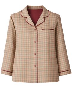 Ensemble de pyjama pour femmes en beige et marron à carreaux, manches longues, boutonné, vêtements de nuit en coton doux, ensemble de deux pièces, ensemble confortable pour se détendre - Product Image 3